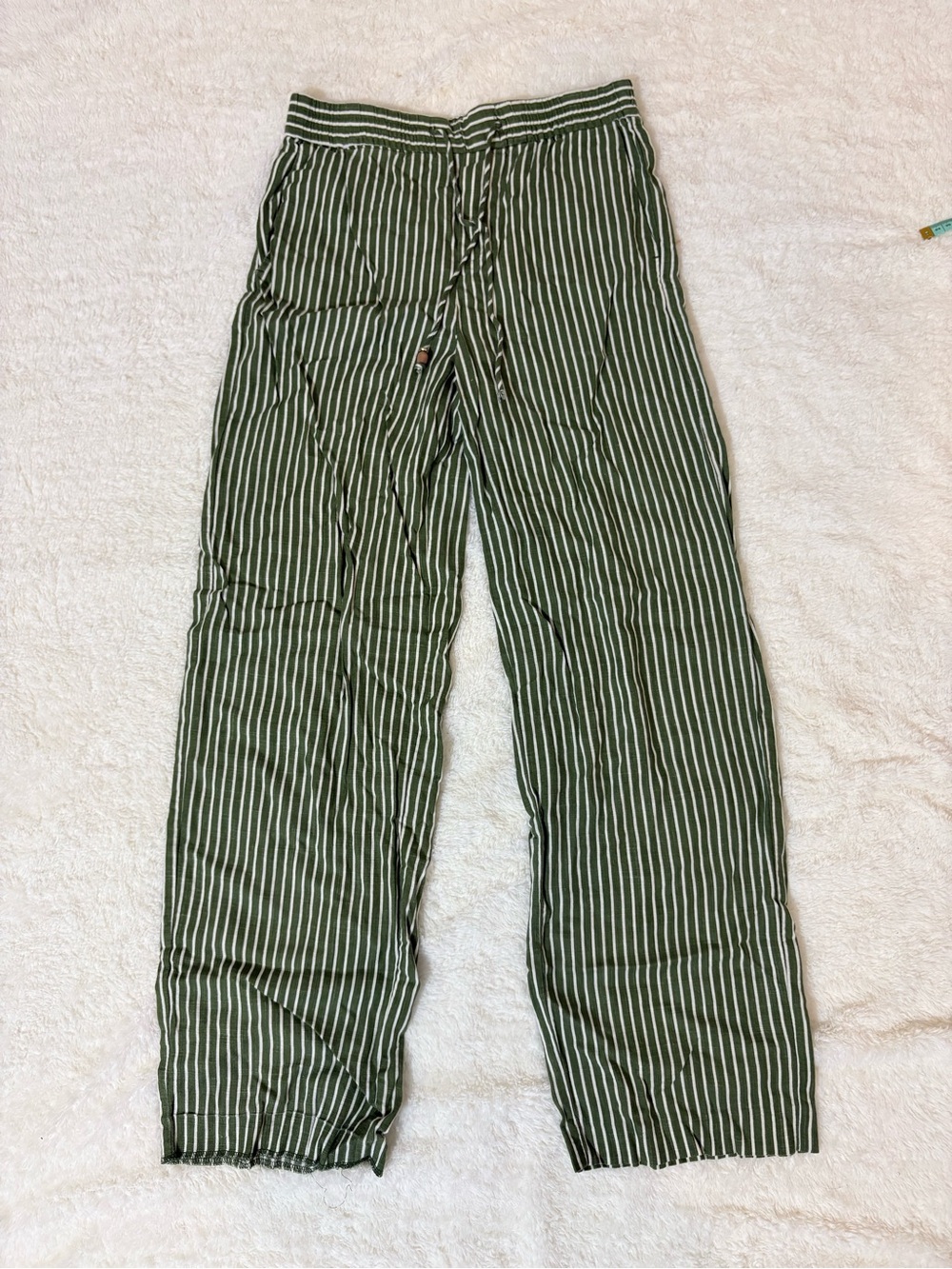 Zara Green & White Striped Drawstring Beach Lightweight Pants Size Small
